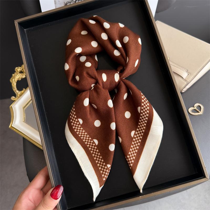 Dot  Print Hairbands Square Scarf Women Elagant Cotton Linen Feeling Bandana Neck Kerchief Head Bands Foulard Female Scarfs