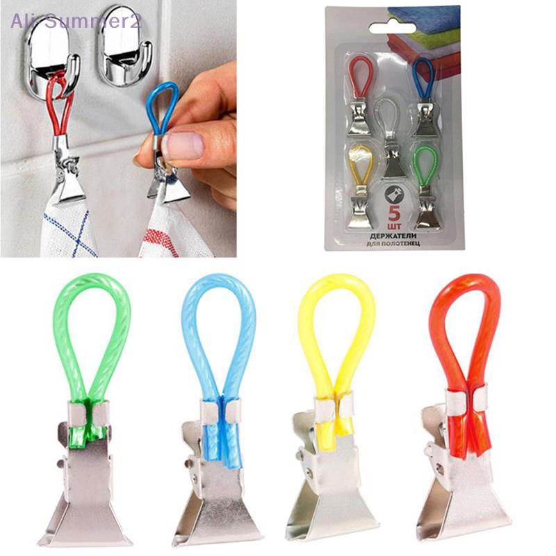 {MX} 1/8/10Pcs Braided Cotton Loop Metal Towel Clip Towel Clips Bathroom Kitchen Hand Towel Clamp Hat Hanger Storage Holder