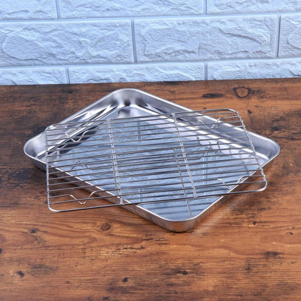 Steel Kitchen Grill Draining Oil Barbecue Sheet Cooling Grid Rack Baking Tray Pan BBQ Plate