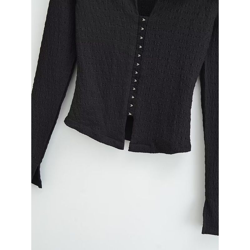 Kaslead Fashion Style Texture Tight Long Sleeves T-shirt