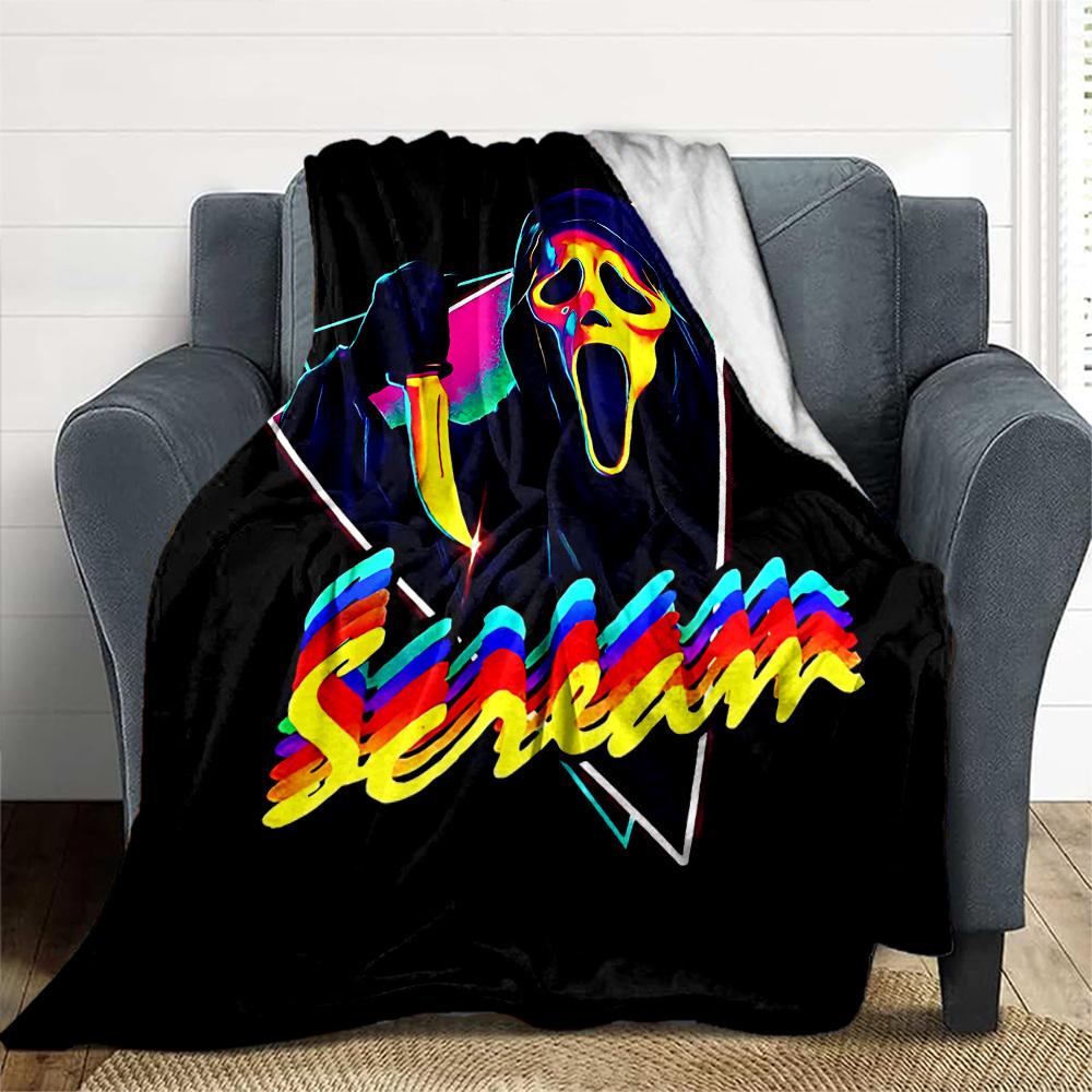 1pc Scream Mask Outdoor Blanket Lightweight Flannel, Soft & Warm, All Season Use for Sofa, Outdoor, Camping, Living Room, Office, Chair