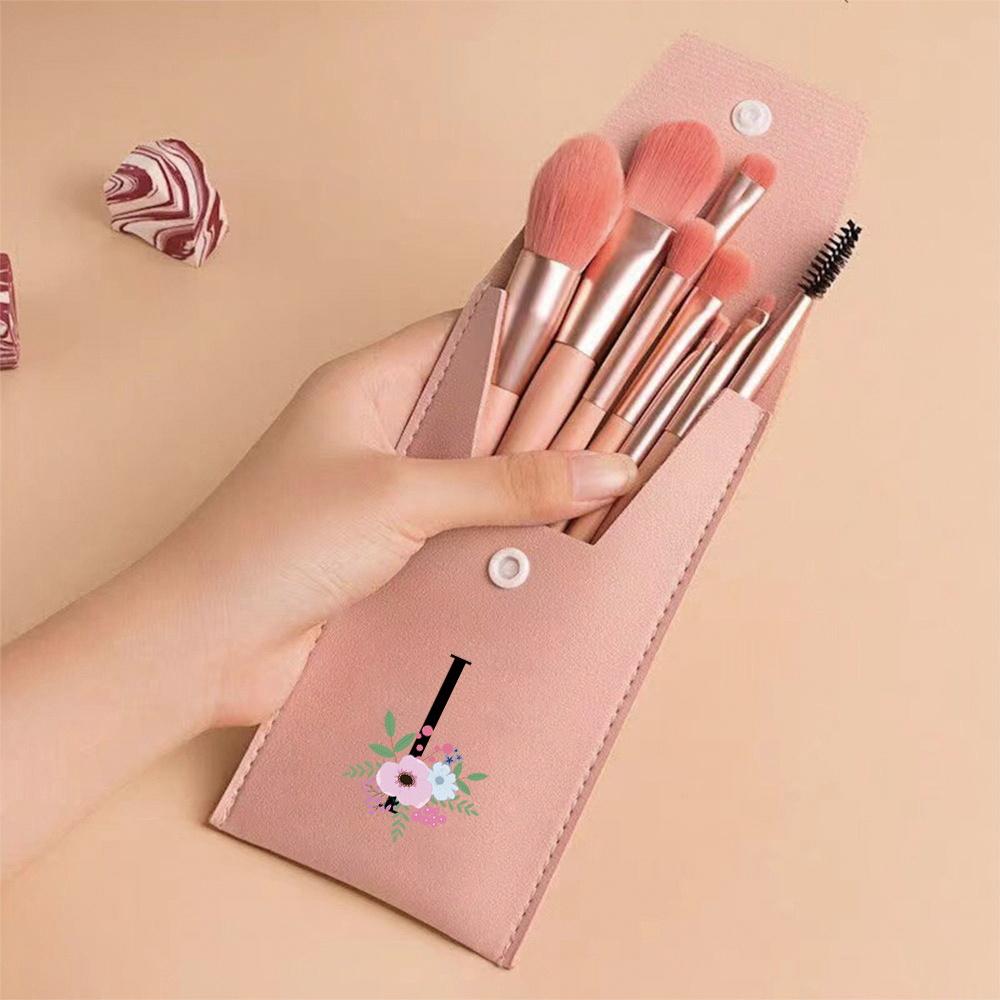 Pink Makeup Brushes Set Soft Synthetic Hair Portable Powder Eyeshadow Brushes For Daily Use Flower And Black Pattern