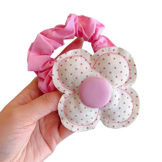 Hair Tie Dot Plaid Print Handcrafted Bow Flower Design Hair Rope Soft Fabric High Elasticity Pastoral Style Hair Band Hair Accessory