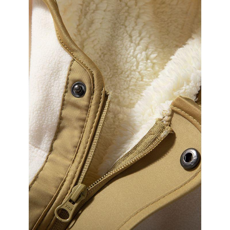 Fleece Jacket for Men, Autumn and Winter 2024 New Style, Contrasting Color Stitching, Casual Hooded Cotton Coat, Fleece-Lined, Thickened, Warm Jacket