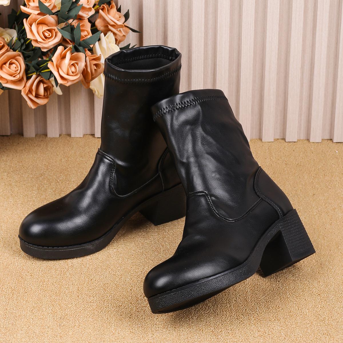 

Европейские и американские импортные товары, модные кожаные ботинки большого размера на толстом каблуке, женские, с низким рукавом-трубой, со средним каблуком, толстым каблуком, ботинки Martin Chi 36 чёрный