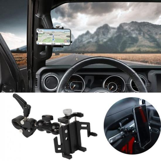 Black A-Pillar Phone Holder Mount Bracket Anti-Shake For Jeep Wrangler Universal