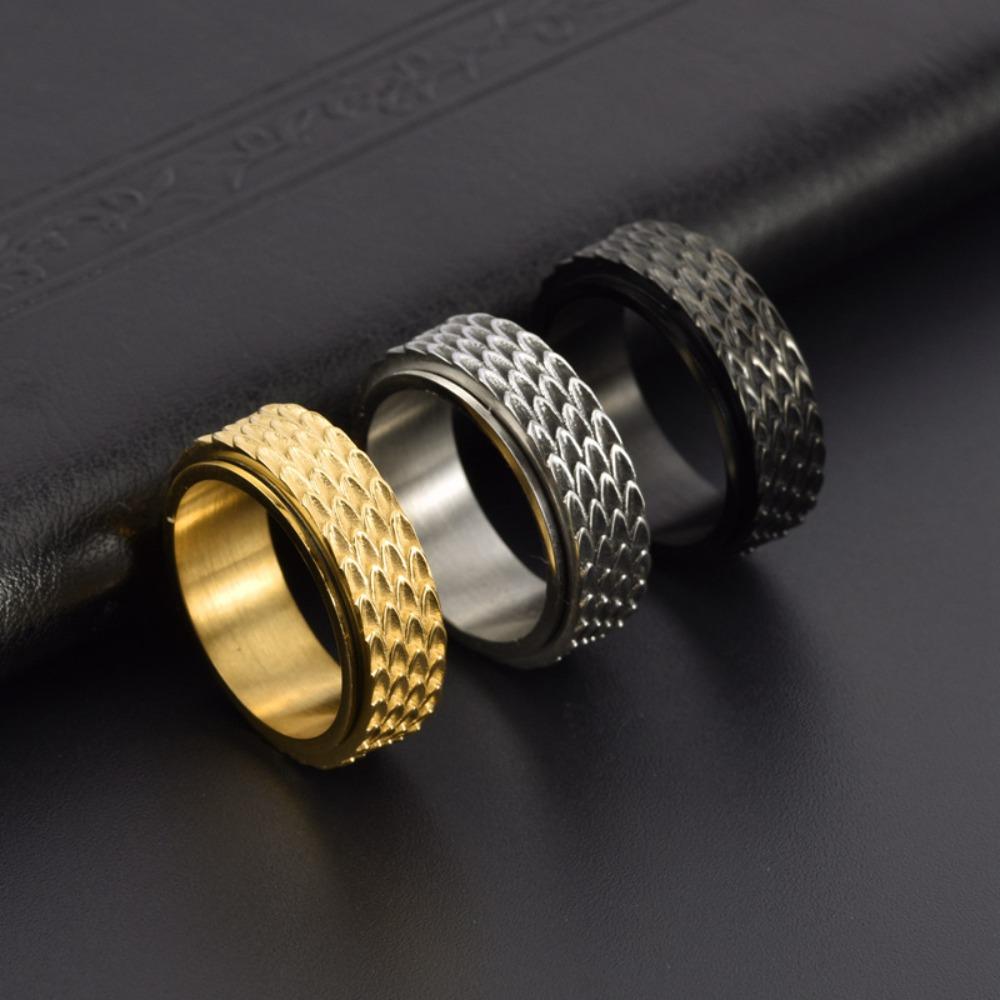 Vintage Mens Stainless Steel Dragon Scale Rotating Ring Fashion Minimalist Trendy Index Finger Accessory
