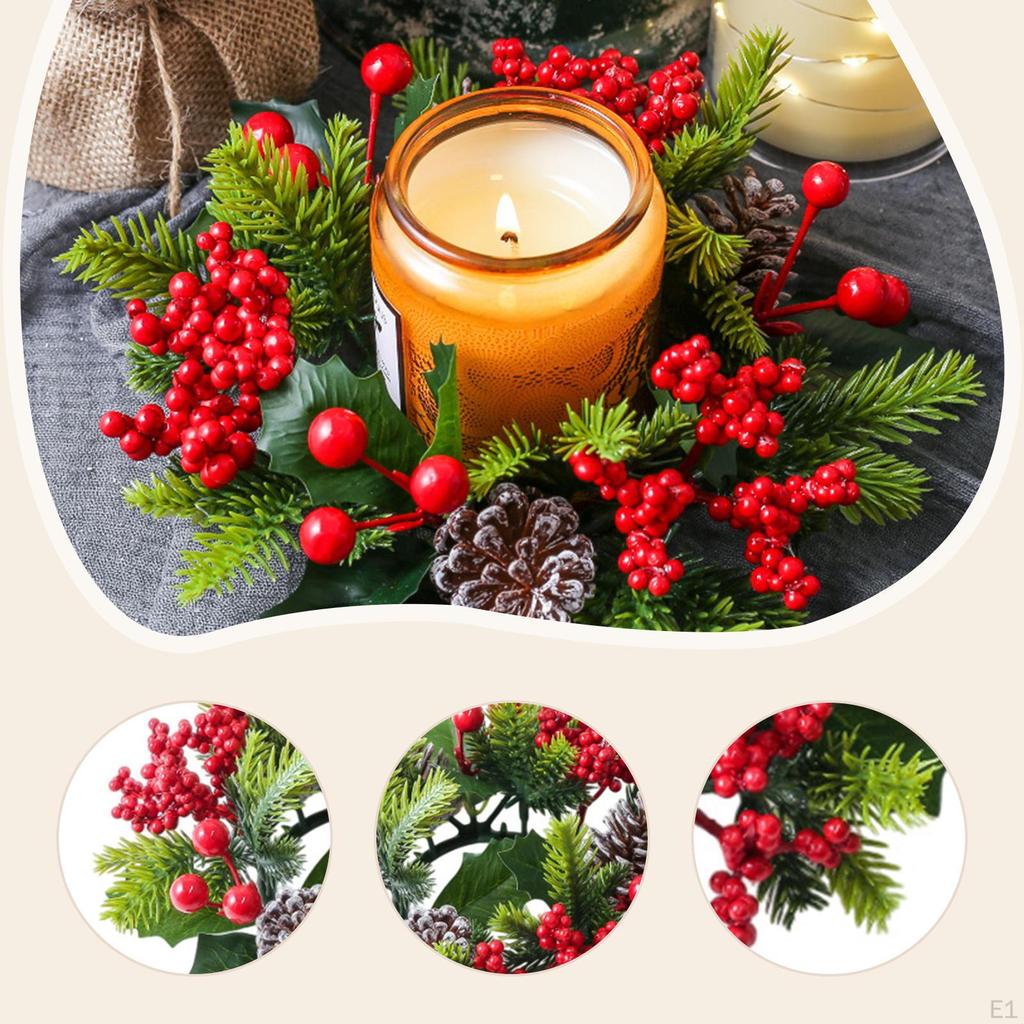 Christmas Candle Ring Wreath Holder for Party Kitchen Festival