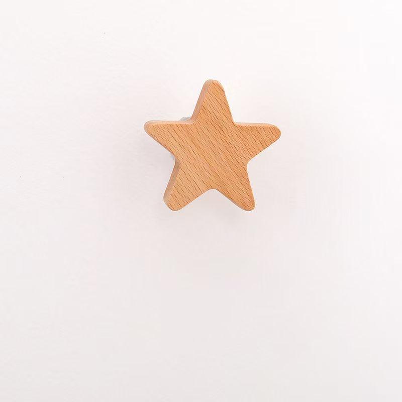 

1PC Solid wood star decorative hook Moon adhesive hook No punching Simple wooden wall coat hook Flower cloud Interior