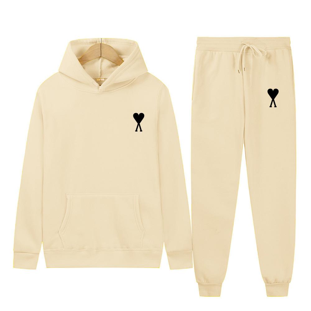 Trendy Classic Style With Heart Print Both Men Women Couple Hooded Sweatshirt Set