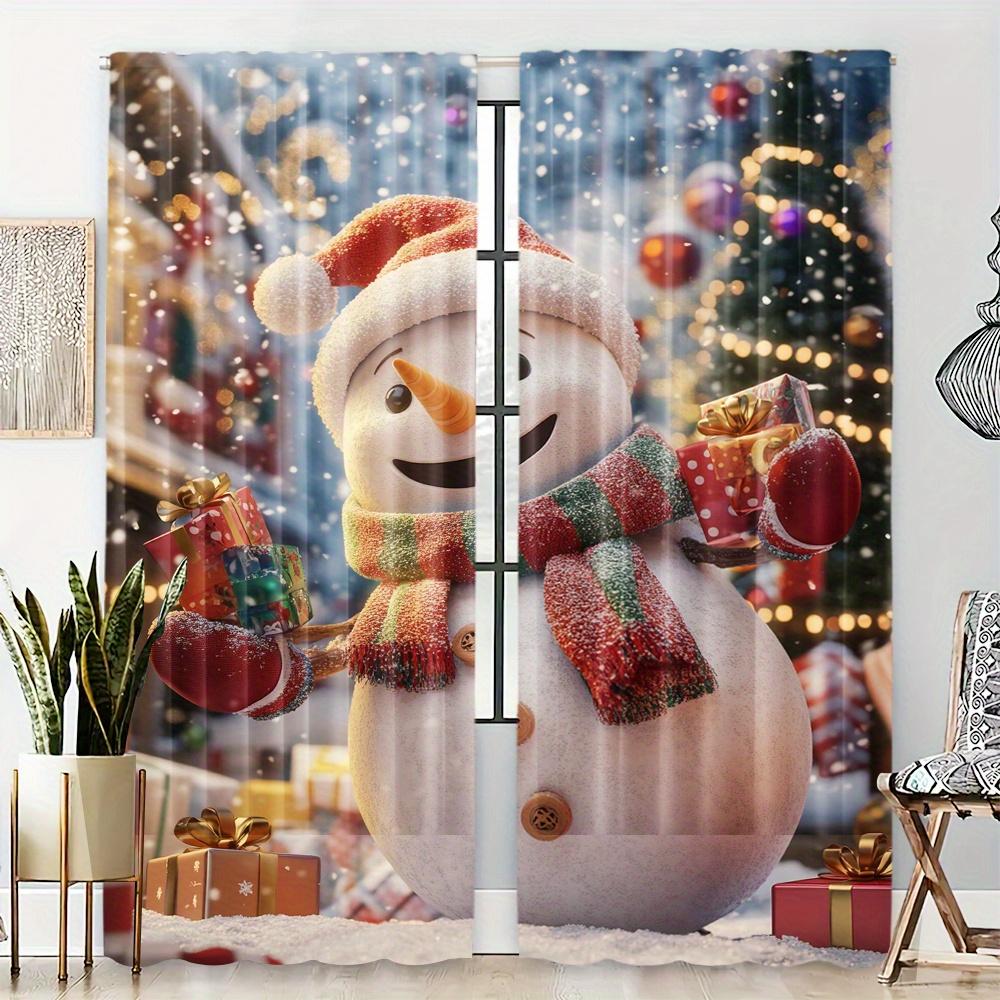 2 st Set Jul Snögubbe Gardiner Stångficka Design Digitaltryck Polyester Draperier för Vardagsrum Kök Sovrum Fönster