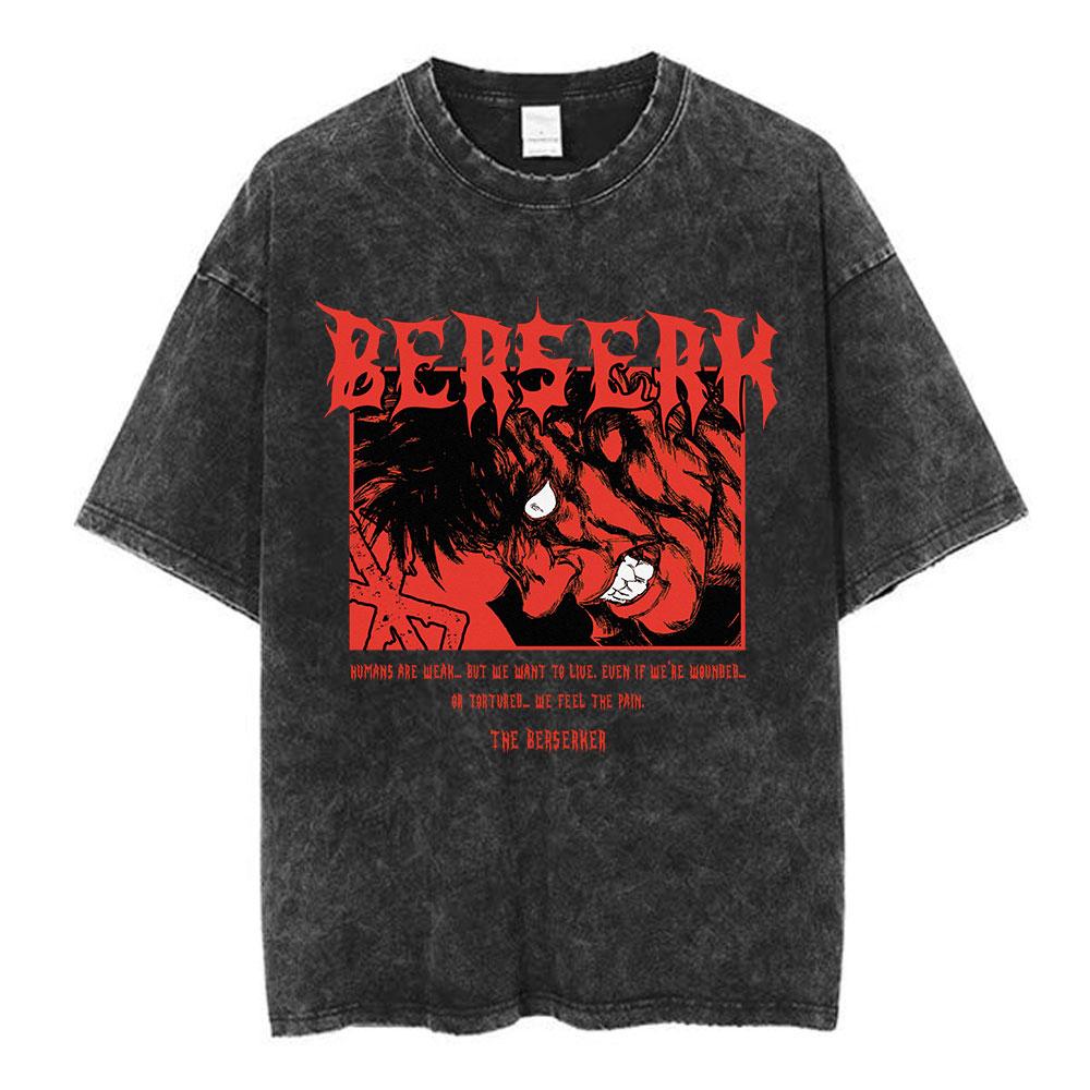 Japanese Anime Berserk Guts Vintage Washed T Shirt Griffith Swordsman Gatsu Sacrifice Zodd T-shirts Unisex Cotton Casual T-Shirt