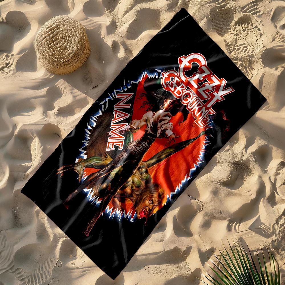 Ozzy Osbourne Dragon Artwork Customizable Name Beach Towel Soft Durable Quick-Dry Portable for SwimmingBeachCamping Travel Beach AccessoriesGym