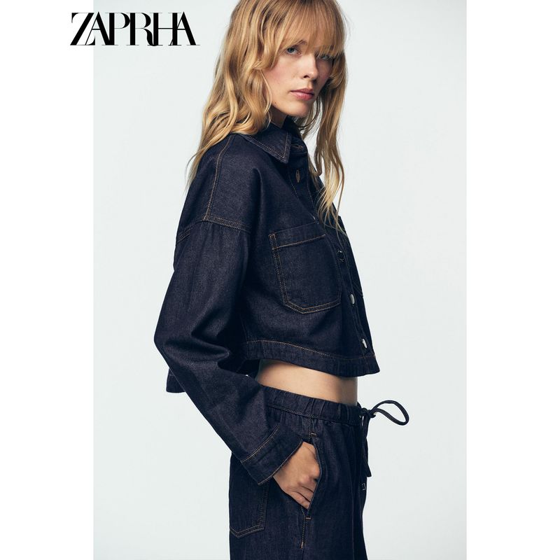 Zaprha 2025 Autumn New Women Simple and Versatile Denim Short Lapel Long sleeve Shirts Outerwear 1934231