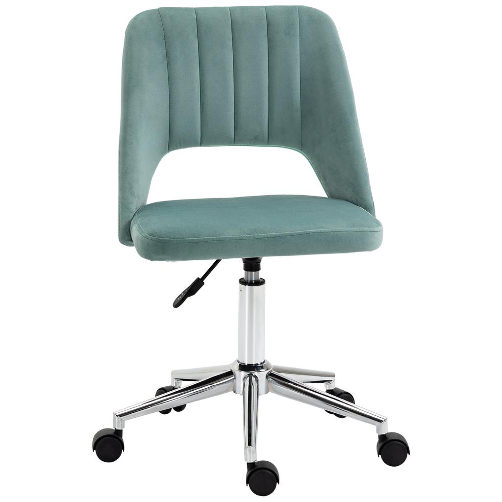 Modern Office Chair, Velvet-feel Fabric Desk Chair with Wheels, Comfy Armless Swivel Vanity Chair for Makeup, Nail Tech, Bedroom, Green