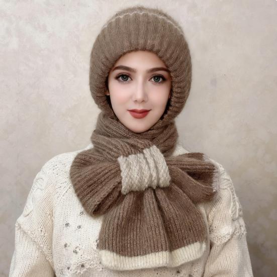 Winter Knit Hat Scarf Set Large Head Circumference Elastic Warm
