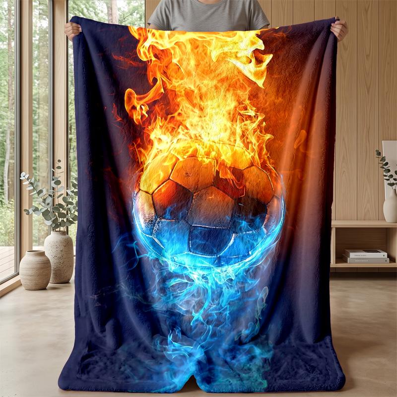 Fire and Ice Soccer Ball Theme Blanket Lightweight Warm Flannel Blanket Decorative Throw Blanket for Home Decoration