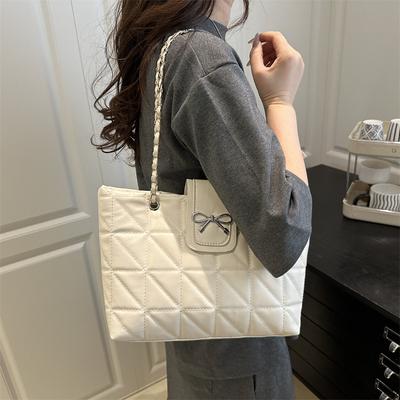 Soft Rhombus Chain Large Capacity New Trendy Fashion Casual Bow Shoulder Tote Bag Large