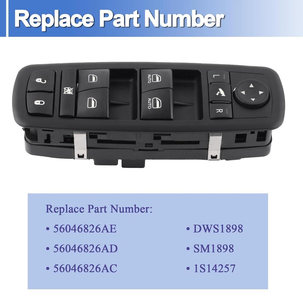 56046826AE Master Power Window Switch Left Driver Side 3+8 Pins Fits for Ram 1500 2500 3500 2016-2018, Ram 1500 Classic 2019-2024, Dodge Journey