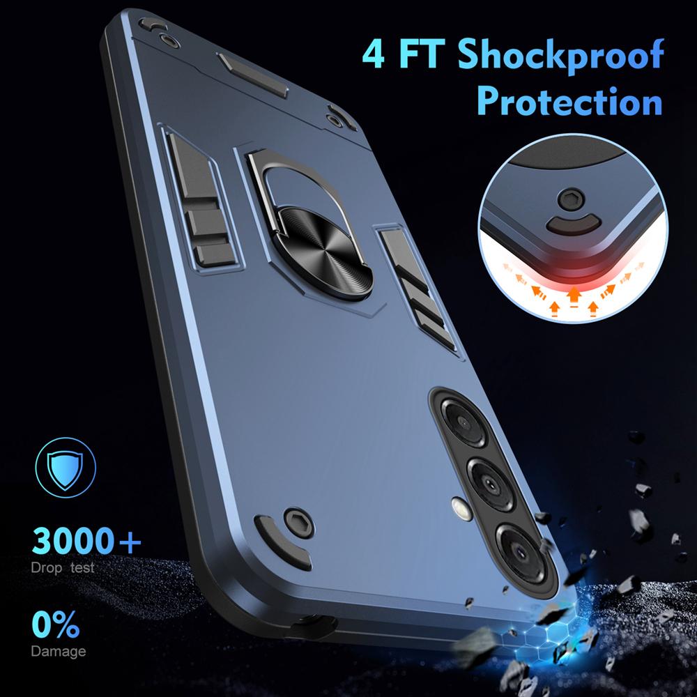 KEYSION Shockproof Armor Case for Samsung A17 5G Soft Silicone+PC Metal Ring Stand Phone Back Cover for Galaxy A17 5G