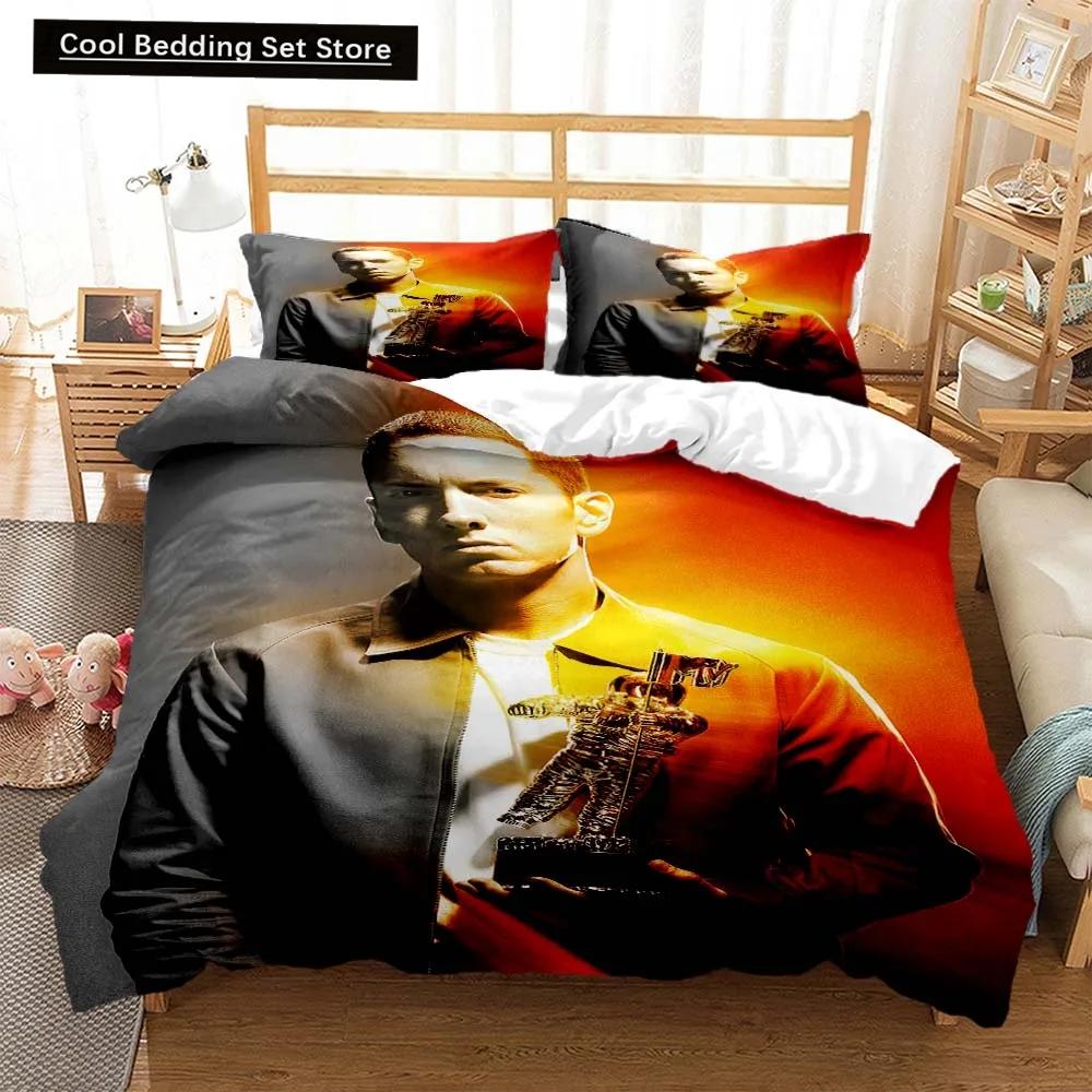 3D-print Hip Hop Eminem Sängkläder Dubbel Tvilling Kung Påslakan Täcke Örngott Pojkar Flickor Vuxna Sovrum