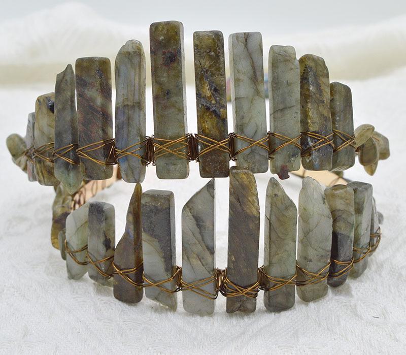 Labradorite Halloween Moon Wiccan Crown with Ancient Bronze Wire