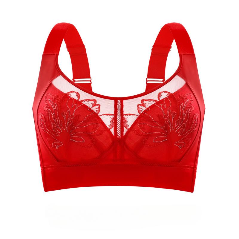 Embroidered Lace Adjustable Bra with Full Cup Soft Underwire Anti-sagging Bra Small Cup Bra for Large Breasts