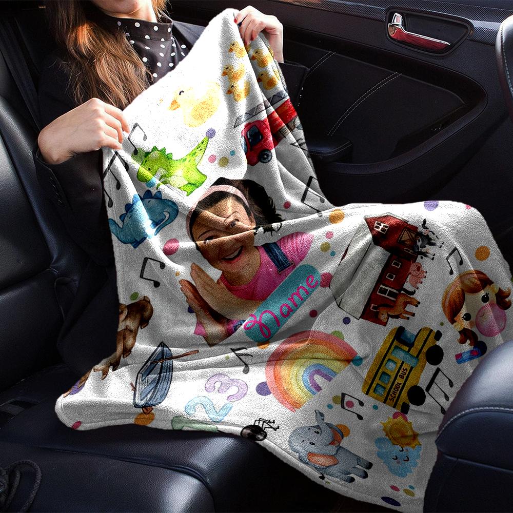 Custom Name Ms. Rachel Theme Printed Blanket - Perfect for Couch, Bed, Travel & Outdoor Use | Machine Washable, Cozy & Durable.