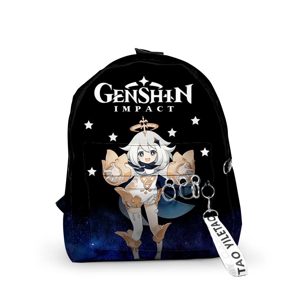 Classic Genshin Impact Paimon Backpacks Boys/Girls Pupil School Bags 3D Print Keychains Oxford Waterproof Cute Small Backpacks