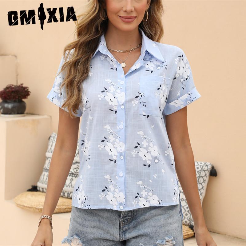 GMXIA Women's Fashion Casual Short Sleeve POLO Neck Blouses & Shirts