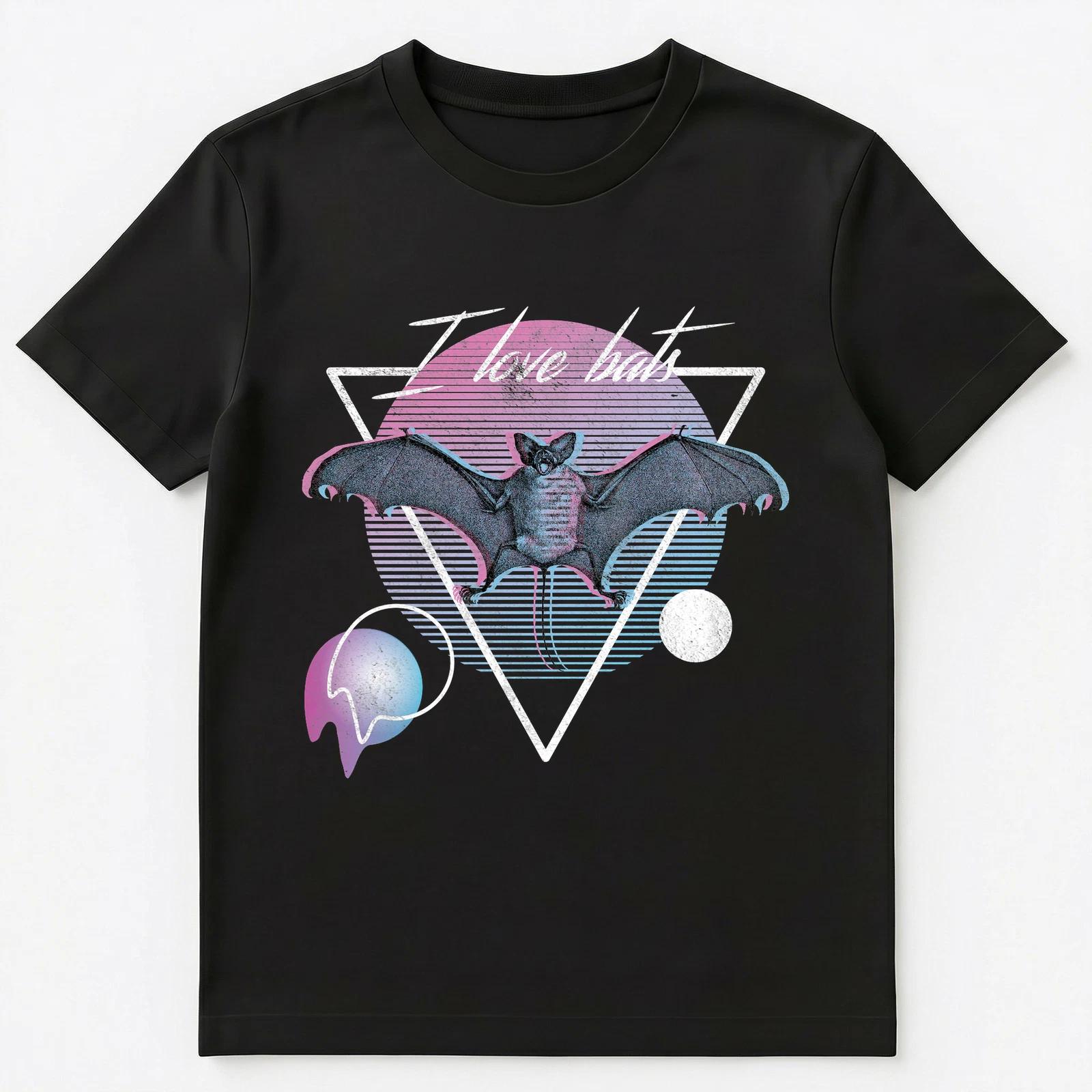 I Love Bats Retro Vaporwave Aesthetic Art Style Unisex T-Shirt M