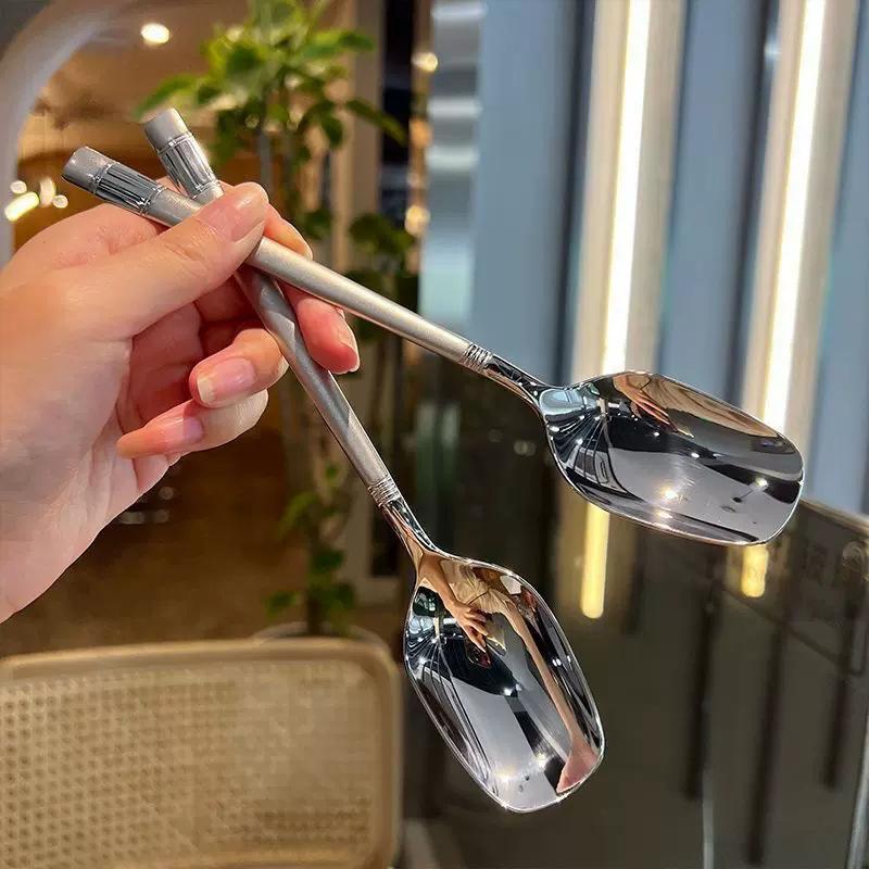 Stainless steel thickened square head spoon household soup spoon tableware kitchen tool