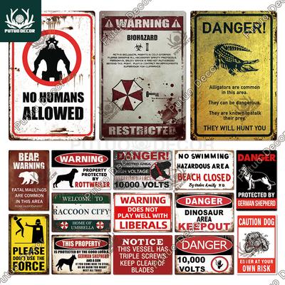Putuo Decor Warning Vintage Metal Sign Plaque Metal Retro Tin Sign for Bar Club Park Backyard Home Man Cave Wall Decor