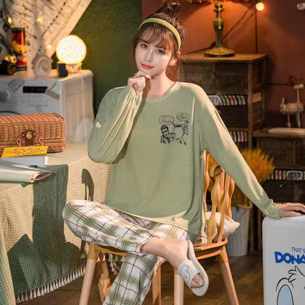 Women's Korean Smiley Face Cartoon Pajamas Set – Long-Sleeved Pullover & Trousers for Autumn/Winter