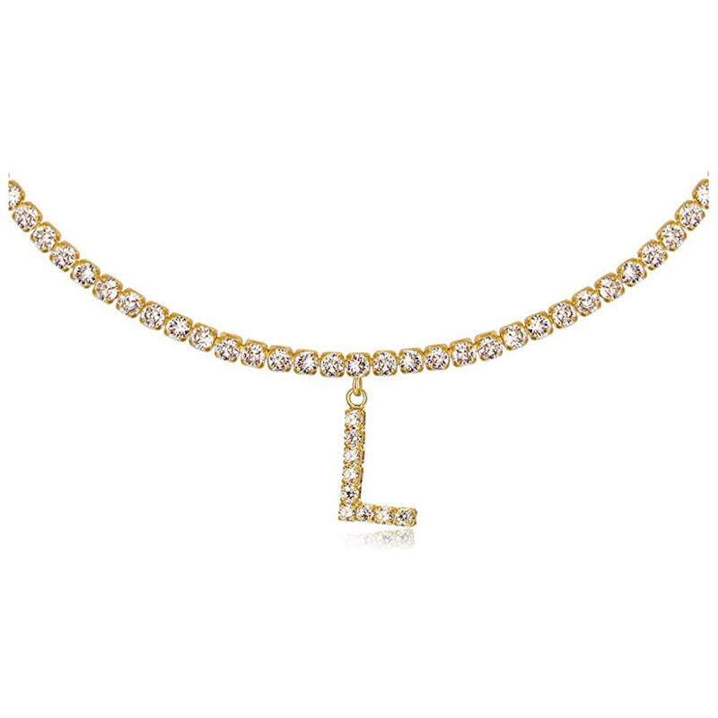 26 English Letters Rhinestone Necklace for Women Ladies Fashion Clavicle Chain