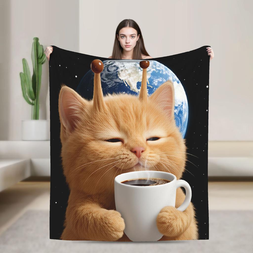 Funny Angel Meowl Cat Blanket Winter Comfortable Throw Blanket For Adults Girls Sofa Home Flannel Bedspread Bed Cover