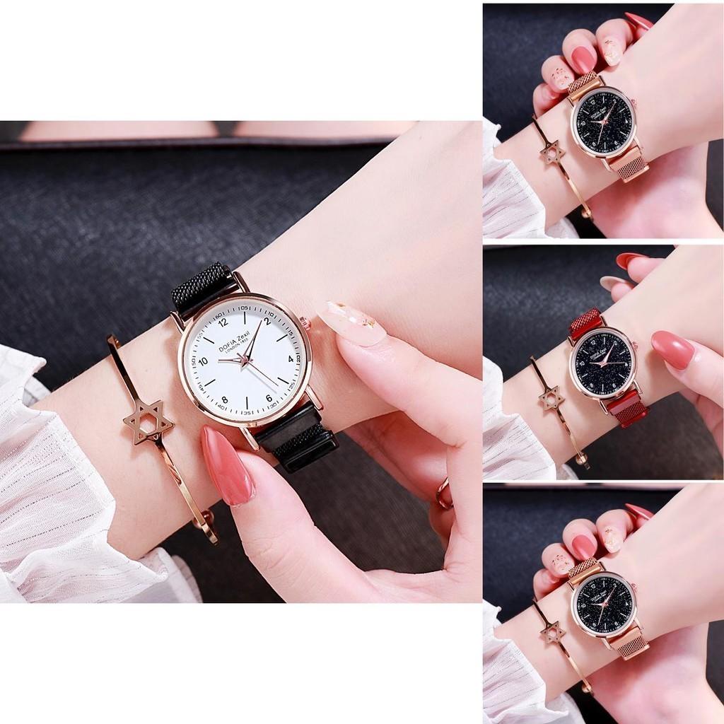 Fashionable Trendy Ladies' Night Light Watch Decorative Quartz Dial Casual Style Rose Gold Starry Sky Dial Non-waterproof