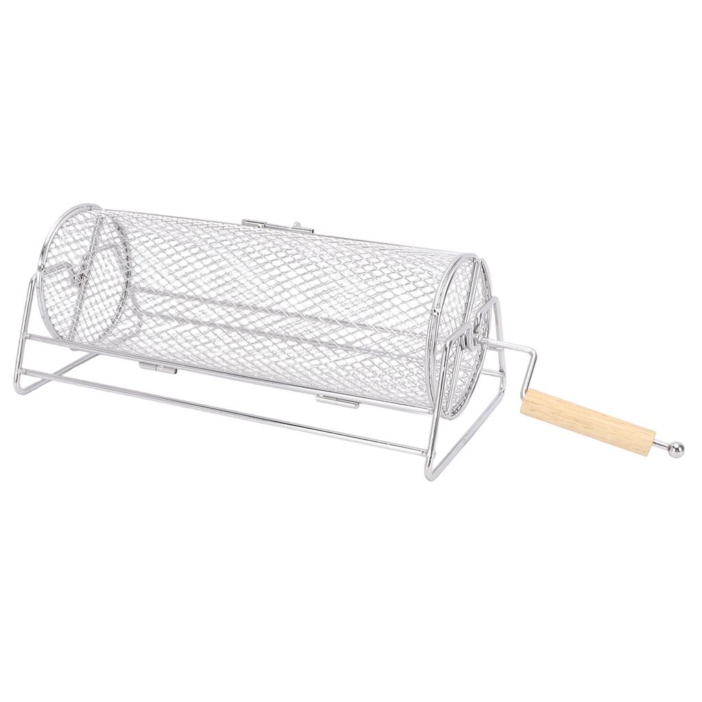 Carbon Steel Rotating Grill Basket Rotation Grilling Portable Barbecue with Handle Vegetables Outdoor Camping Gifts Garden Dad Husband Friends