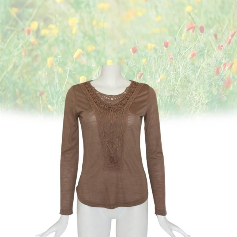 Elegant Lace Patchwork Long Sleeve Cotton Blouse For Women Geometric Design