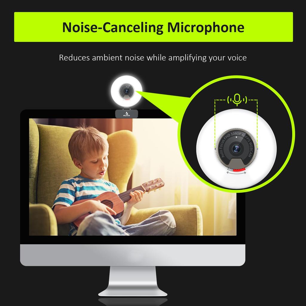 NexiGo N960E Webcam 60fps with Automatic Brightness Stepless 3 Color PC Privacy USB 2 Stereo Software Compatible with Zoom Light, 1080P, Correction,