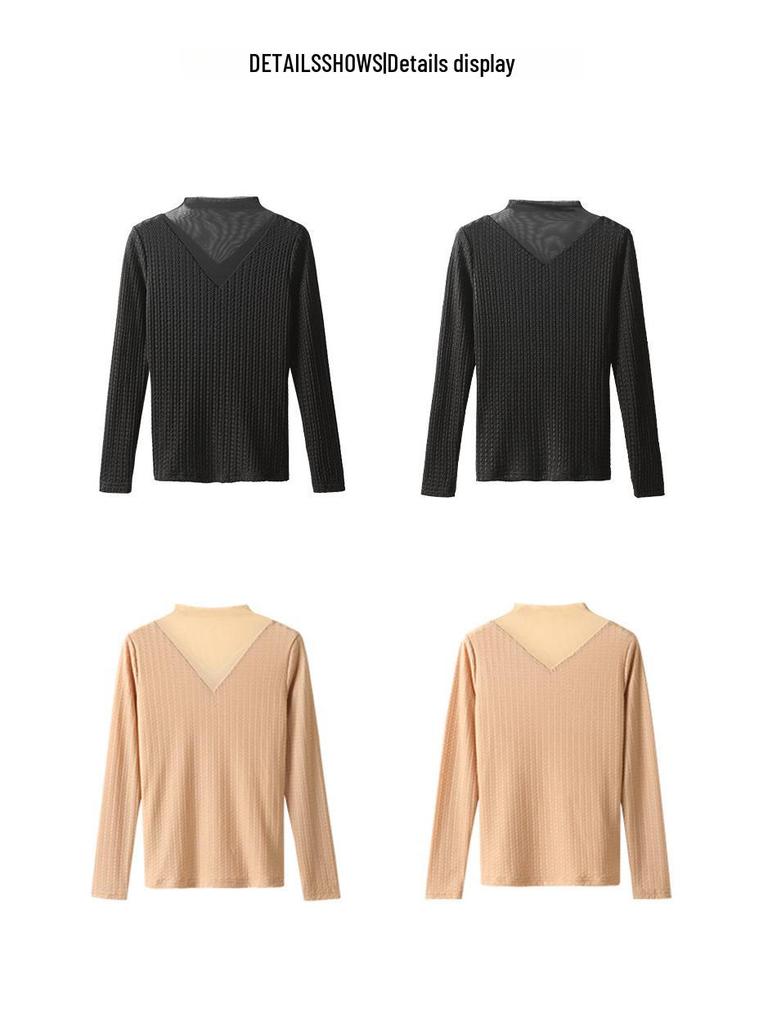 2023 Women's Autumn Long-Sleeve Lace Mesh Top with Half-High Collar