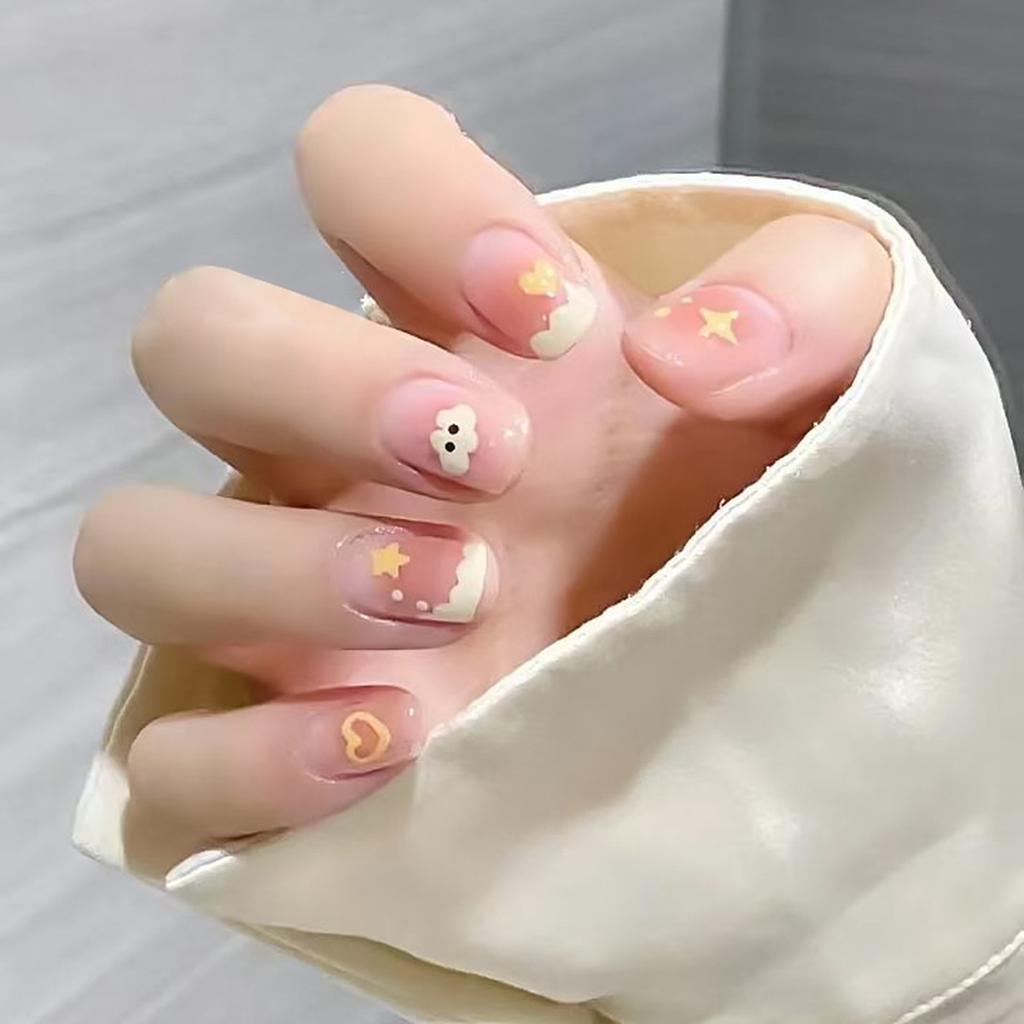 Cute Blush Cloud Love Stars Sweet Girl White Versatile Removable Nail Art Tablets 24 Pieces