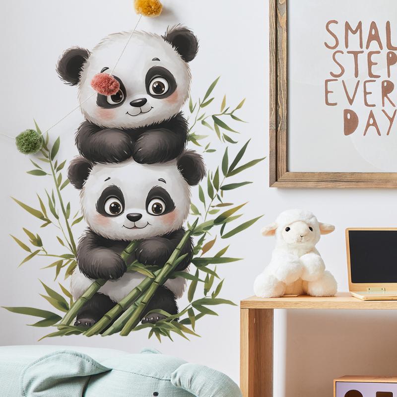 Cartoon Aquarell Bambus Panda Schlafzimmer Wohnzimmer Eingang Dekoration Selbstklebend Raumdekor