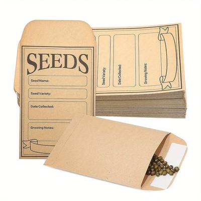 50 Buste per Conservazione Semi Carta Kraft Finestra Trasparente Fiori Ortaggi Spezie Semi