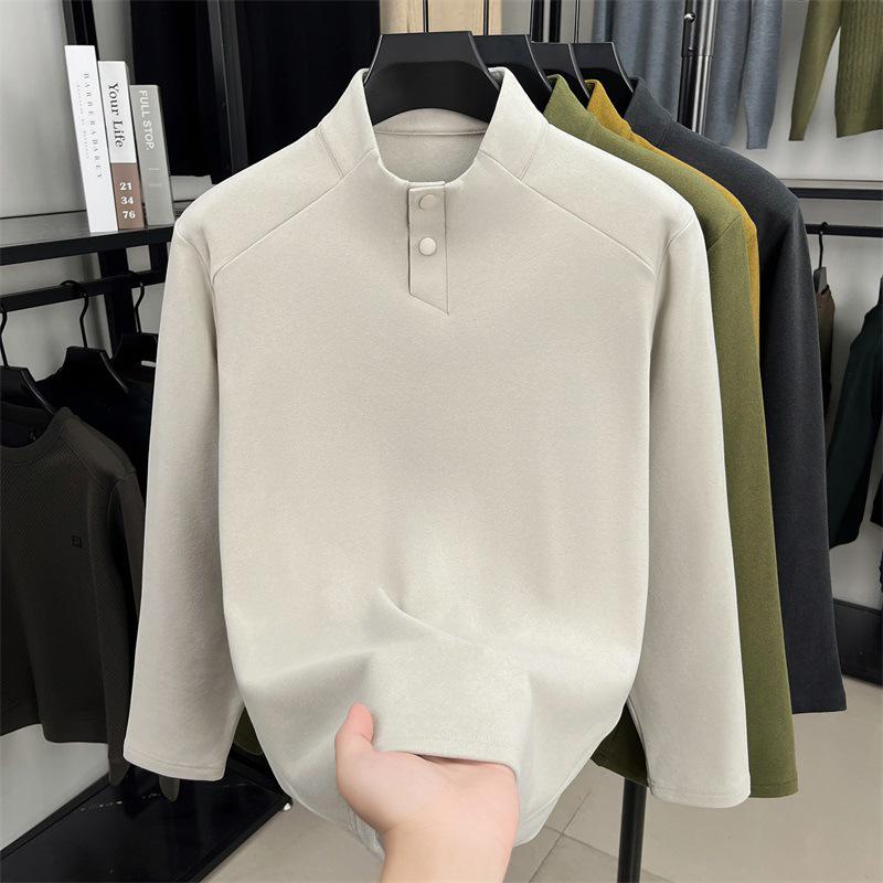 Men's Solid Color Fleece Hoodie: Autumn/Winter Long Sleeve Half-High Collar Casual Base Layer