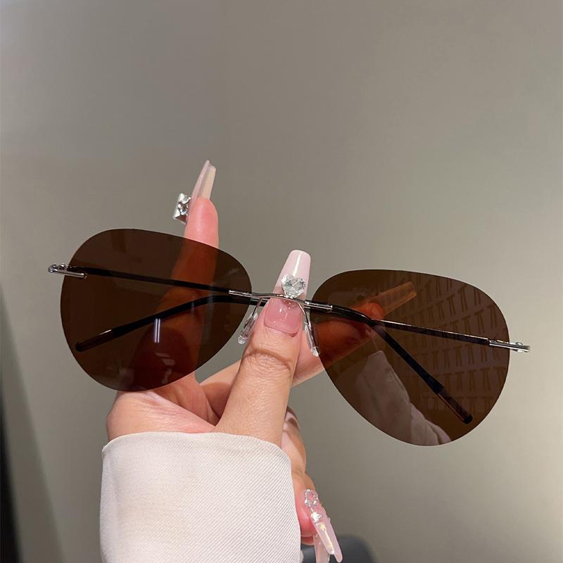 Rimless Pilot Sunglasses Men Fashion Vintage Solid Color Outdoor Shades Women New Trendy Luxury Brand Design Sun Glasses