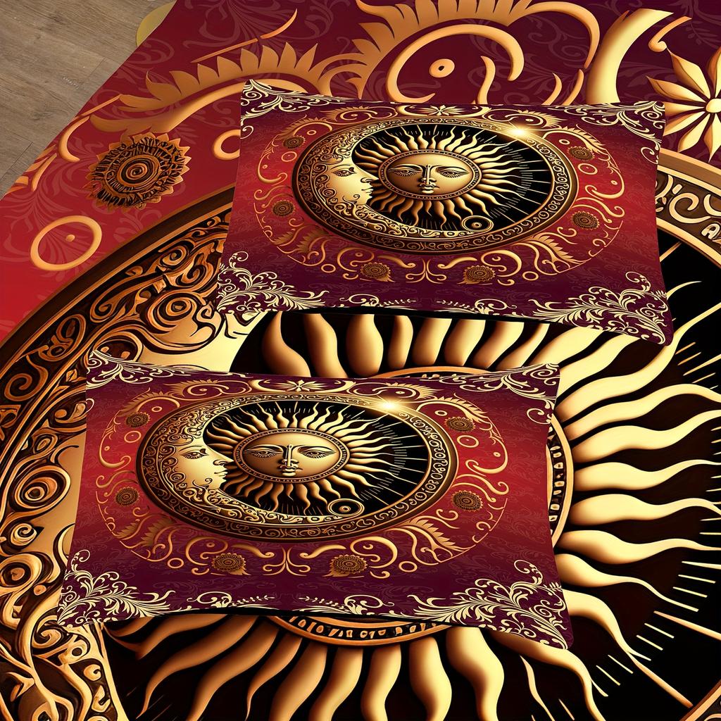 Sun and Moon Pattern Duvet Cover Set, Washable Polyester Soft Comfort Bedroom Guest Room Quilt Cover Set Magical Gifts