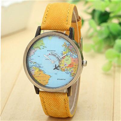 Fashion Men Women's World Map Leather Strap Analog Quartz Wrist Watch