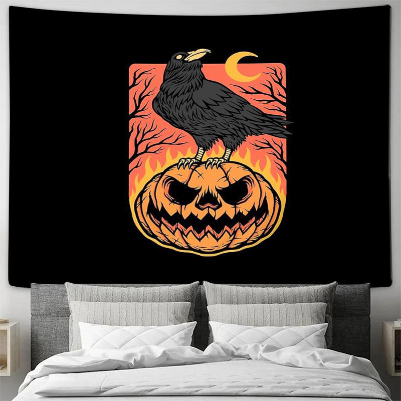 Spooky Halloween Tapestry Gothic Raven Forest Wall Hanging Dark Fantasy Decor Room Dorm Aesthetic Home Decor Wall Art
