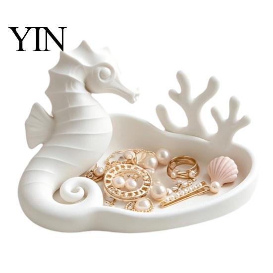 Seahorse Jewelry Dish Coral Tray, 3D Printed Ocean Themed Ring Earring Gift for Lovers Holder, Decorative Trinket Vanity Table Desktop Storage